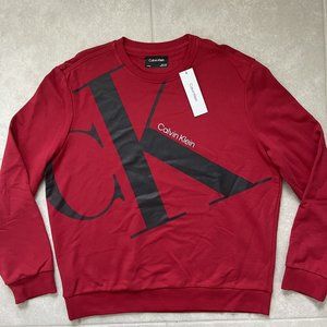 Calvin Klein Men Relaxed Fit CK Logo Sweatshirt, Red Chili Pepper XL or XXL NEW